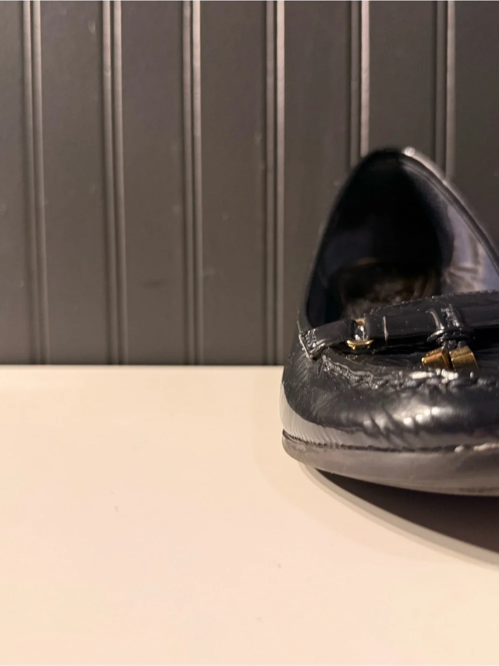Lauren Ralph Lauren  navy  Patent Leather wedge Loafers with Gold Hardware